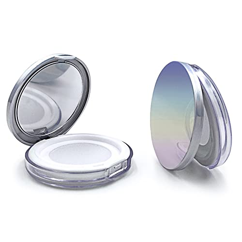 Plastic Loose Powder Compact Container with Velvet Powder Puff, Mirror, and Elasticated Net Sifter (SILVER)