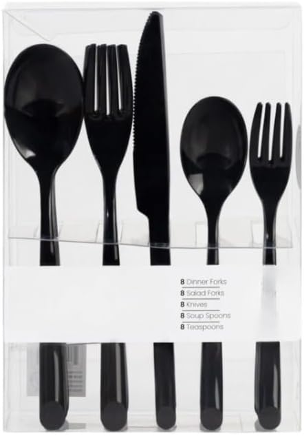 Set 5-in-1 (80) Disposable Black Flatware - Elegant, Durable, and Lightweight Cutlery for Parties, Weddings