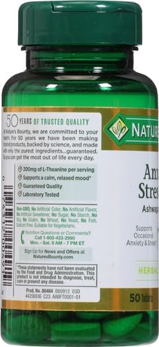 Nature's Bounty Anxiety & Stress Relief Ashwagandha Ksm-66 | 50 Count Tablets