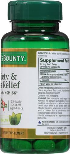 Nature's Bounty Anxiety & Stress Relief Ashwagandha Ksm-66 | 50 Count Tablets