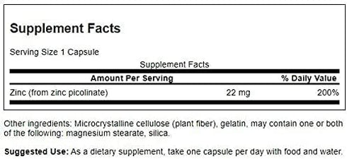 Swanson Zinc Picolinate - Mineral Supplement Promoting Prostate Health, Vision Health, & Immune Support - Body Preferred Form of Chelated Zinc - (60 Capsules, 22mg Each)