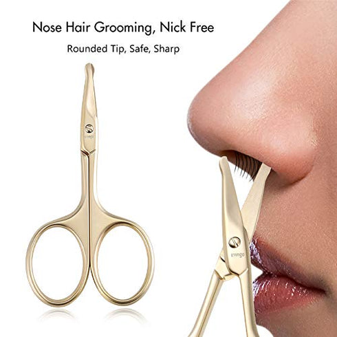 LIVINGO 3.75" Small Safety Facial Nose Hair Scissors, Curved Blade with Rounded Tip for Manicure and Eyebrow
