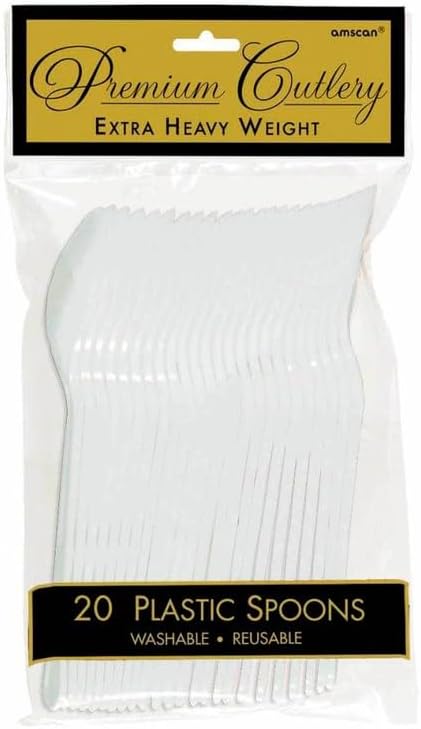 Frosty White Plastic Heavy Weight Spoons (20 Count) - Premium Disposable Plastic Cutlery, Perfect for Home Use and All Kinds of Occasions