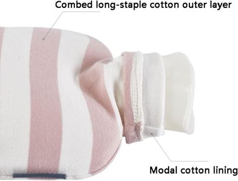 TIANYIA Reusable Classic Stripe Hot Water Bottle, Large Hot Water Bag with Soft Cotton Cover, for Hand Feet and Bed