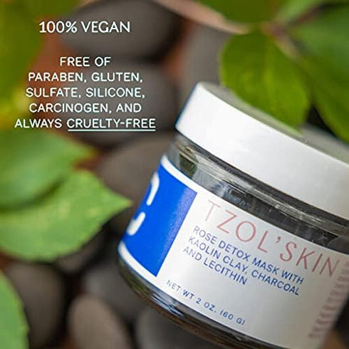 TZOL'Skin Rose Detox Mask, Clarifying Clay Mask for Pores and Blackheads, Vegan