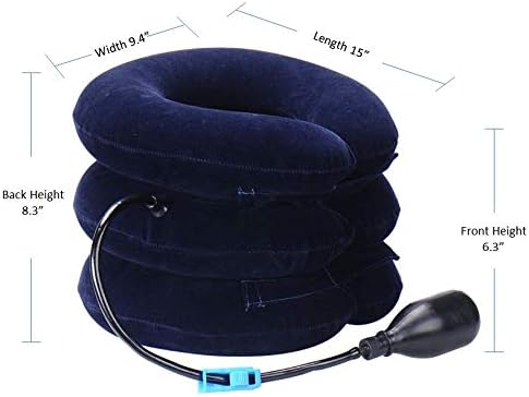 Upgraded Premium Flannel Inflatable Cervical Neck Traction Pillow - Pain Relief Collar (for Adults, Dark Blue)