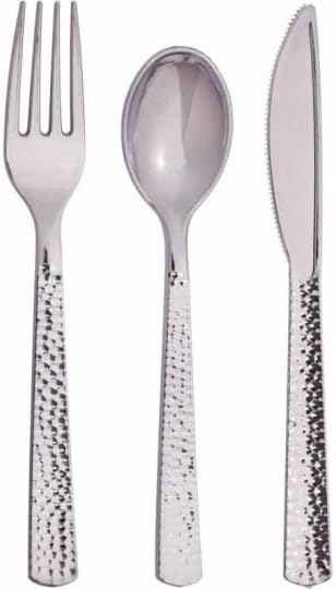 VeZee 160 Tablesettings Pack 80 40 40 |1 Pack Pcs Disposable Extra Heavyweight Silver Plastic Silverware.Lillan One