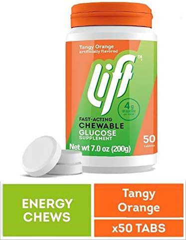 Lift Glucose | Fast-Acting Glucose Chewable Energy Tablets | Orange | 50 ct Jar (Pack of 6)