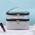 FITINI Double Layer Makeup Bags, Travel Storage Cosmetic Cases, Water-resistant Organizer for Women, Gray