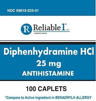 Diphenhydramine 25 mg Generic Allergy Medicine, Antihistamine - 100 Capsules per Bottle, Pack of 2