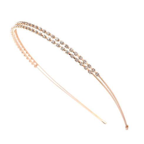 Ruihfas Rose Gold Tone Double Rows Crystal Rhinestones Headbands for Women, Wedding Party Hair Hoop