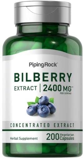 Piping Rock Bilberry Extract Capsules 2400mg, 200 Count, Vegetarian, Non-GMO, Gluten Free Supplement