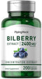 Piping Rock Bilberry Extract Capsules 2400mg, 200 Count, Vegetarian, Non-GMO, Gluten Free Supplement