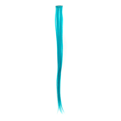 SWACC 12 Pcs Straight One Color Clip on Party Highlights Hair Extensions, Synthetic Hairpieces (Teal Blue)