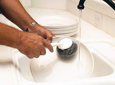 Stainless Steel Sponges Scourer Set with Handle, 12 Pack Large Kitchen Cleaning Tool