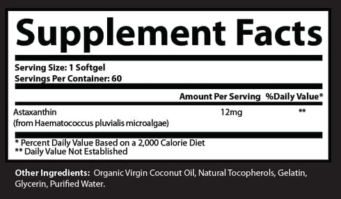 Research Labs Triple Strength Natural Astaxanthin 12mg Softgels with Organic Coconut Oil for Enhanced Absorption