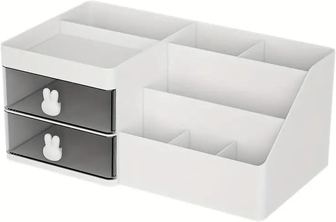 Makeup Organizer With 2 Drawers, Countertop Organizer For Vanity, Bathroom Organizers And Storage, Bathroom And Bedroom Desk Cosmetics Organizer For Skin Care, Brushes, Eyeshadow, Lotions (White) by Zlxtxpor