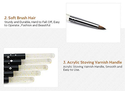 Black Size 2# 100% Kolinsky Sable Acrylic Nail Art Brushes UV Gel Nail Painting Pen Brushes (Size 2)
