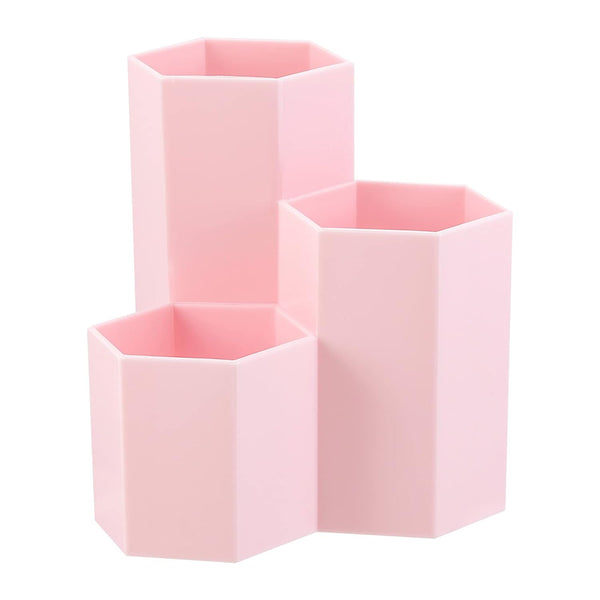 LoveBB Makeup Brush Holder Organizer, 3 Slot Plastic Storage Solution for Cosmetics Brushes, Pink