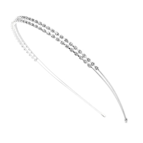 Ruihfas Silver/Rose Gold Tone Double Rows Crystal Rhinestones Headbands for Women, Wedding Party Hair Hoop
