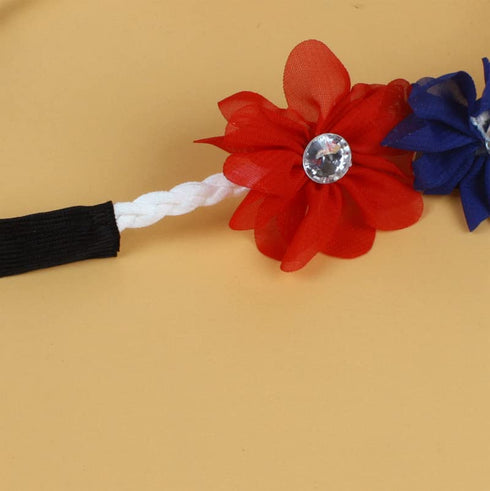 Patriotic Flower Crown Headband, Independence Day Floral Hair Band JHN39 (Blue Red White)