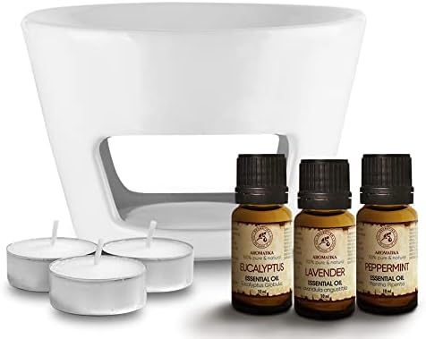 Aromatherapy Set - Oil Burner White & Essential Oils Set 3*10ml -