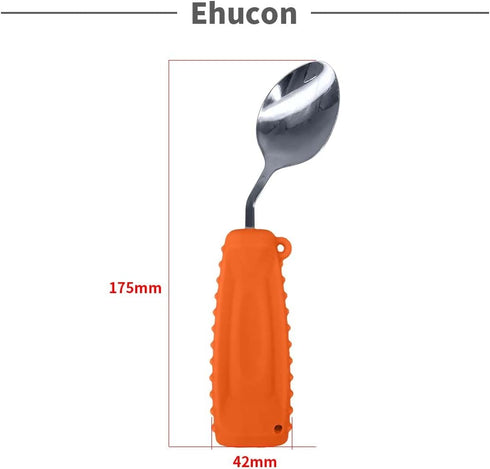 Adaptive Weighted Silverware Utensils Angled Spoon for Hand Tremors Parkinsons,Weighted Utensils with Non-Slip Easy Grip Handles for Independent Eating(Left Hand,Orange,Pack of 1)