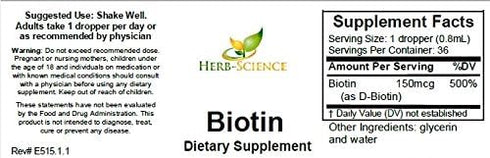 Biotin Vitamin B7 Liquid Extract, Alcohol Free High Potency Biotin B7 Dietary Supplement for Hair Growth, Strong Nails, Healthy Skin and Digestion Support - Herb Science