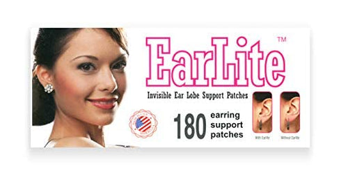 EarLite 180 (60 Ea X 3 Packs) Invisible Earring Ear Support Waterproof Patches in ZipLock Pouch, Made in USA