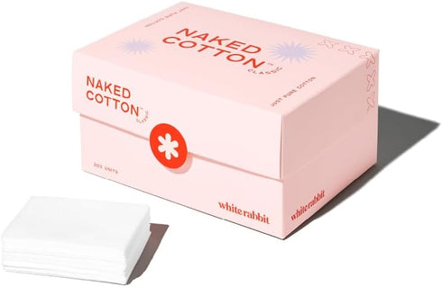 White Rabbit Naked Cotton Classic Premium Facial Cotton Pads, 100% Cotton, Unbleached, Lint-Free, 200 Count