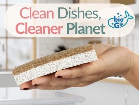 bioGo White 12 Pack Biodegradable Kitchen Sponges - Eco-Friendly Natural Cellulose Dish Sponges