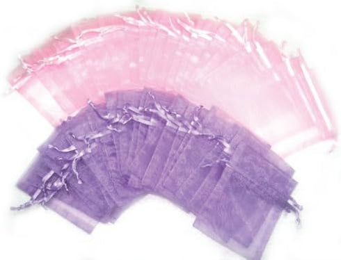 25 Pink & 25 Lavender Purple Organza Bags - 2.75 x 3 Inch Drawstring Pouch for Party Favors & Decorations