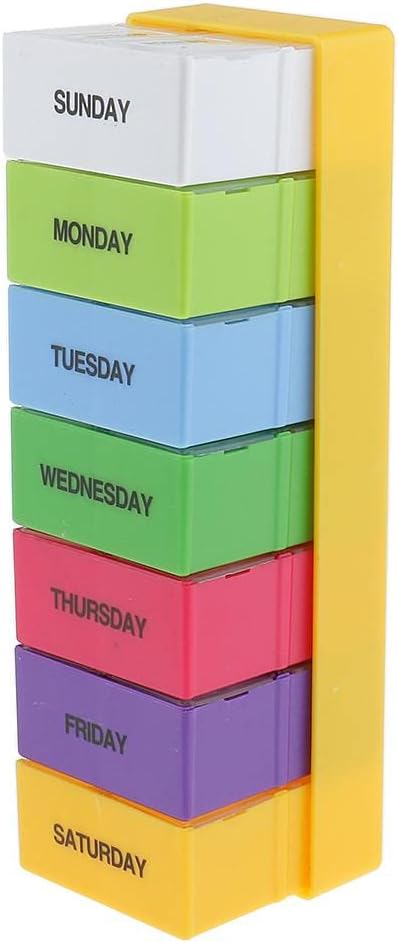 Luzhengyang 7 28 Multi-Color Day Pill Box Organizer Case, Weekly Tablet Storage for AM PM Medication, Travel Carry