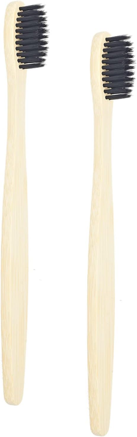 2 PCS Bamboo Toothbrushes - Soft Bristles Wooden Toothbrushes for Adults, Natural Biodegradable BPA Free Black