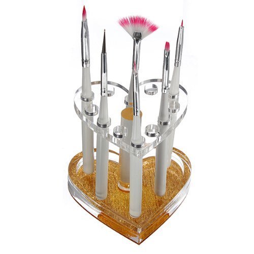 Wenettion Makeup Nail Acrylic Gel Brush Pen Holder, 12 Holes, Heart Gold Rest Stand Display