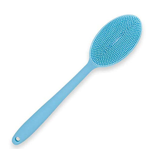 Loofah Exfoliating Body Scrubber - 2 in 1 Face and Body Silicone Scrubber - Silicone Shower Brush Bath Sponge Loofa Blue