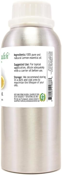 Lemon Essential Oil – 8 fl oz (237 ml) Aluminum Bottle w/Plug Cap – 100% Pure Essential Oil