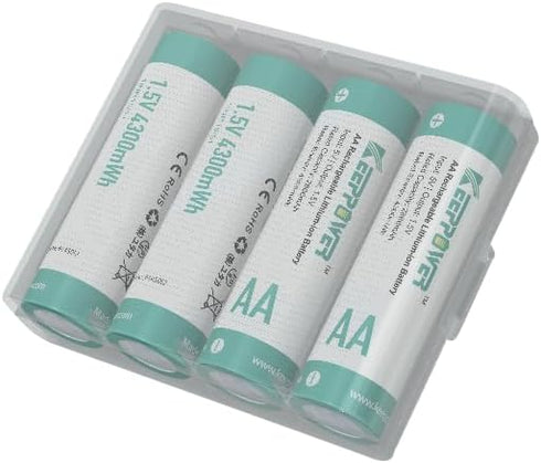 Keeppower 1.5V 4300mWh (4 Pack) Li-ion AA Rechargeable Batteries Lithium Double A Battery