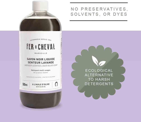 Fer à Cheval All Purpose Cleaner, Lavender Scented Liquid Black Soap for Multi-Surface Cleaning, 500ml