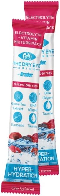 Ultimate Hydration for Dry Eyes - Sugar-Free Electrolyte Powder Packets with Vitamins, Green Tea, and DHA (20 Packets)