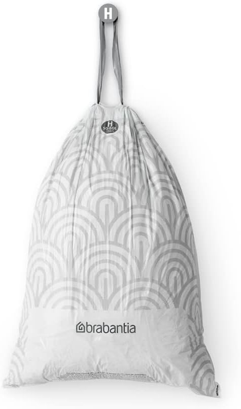 Brabantia PerfectFit Trash Bags, Size H/13.2-16 Gal, Thick Plastic Liners with Drawstring Handles, 40 Bags
