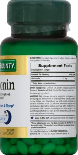 Nature's Bounty Melatonin 5mg 90 Softgels | 100% Drug Free Sleep Aid for Relaxation & Sleep Health