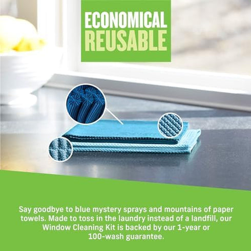 E-Cloth Window Cleaner Kit - Microfiber Towel Cleaning Kit for Streak-Free Windows, Car Windshield, Mirrors - Alaskan