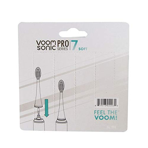 Voom Sonic Pro 7 Series Replacement Brush Heads, Soft Dupont Nylon Bristles, Advanced Bristle Technology, White, Pack