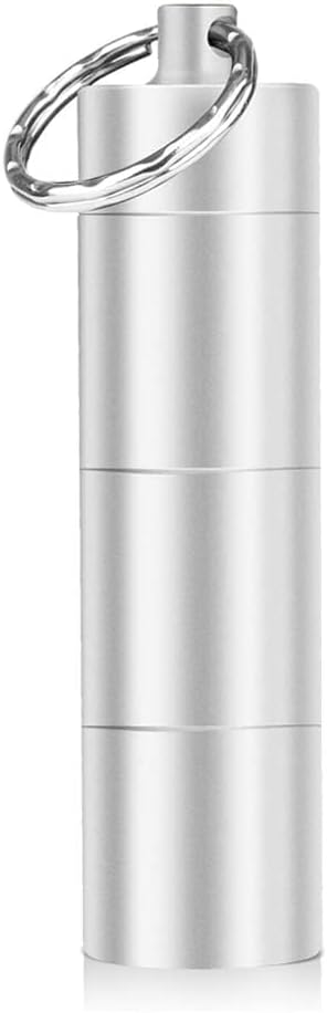 Opret Keychain Pill Holder, Waterproof Small Metal Pill Case with 3 Compartments for Travel (Silver)