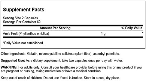 Swanson Full Spectrum Amla Fruit (Indian Gooseberry) Ayurvedic Energy Vitality Antioxidant 500 Milligrams 120 Capsules