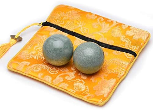 BRABUD 1.4'' Blackish Green Marble Chinese Baoding Health Stress Exercise Balls with Bag BSWQ001
