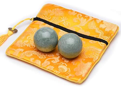 BRABUD 1.4'' Blackish Green Marble Chinese Baoding Health Stress Exercise Balls with Bag BSWQ001