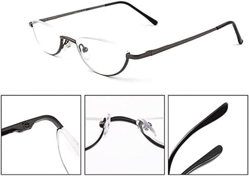 REAVEE 2 Pack Retro Designer Half Moon Reading Glasses for Women and Men, Stylish Slim Spring Hinge Half Frame with
