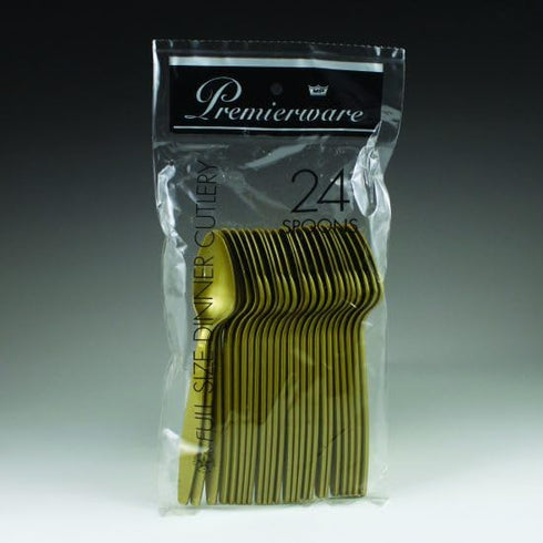 Maryland Premierware Disposable Gold Plastic Spoons (Pack of 24) Elegant & Heavy-Duty For